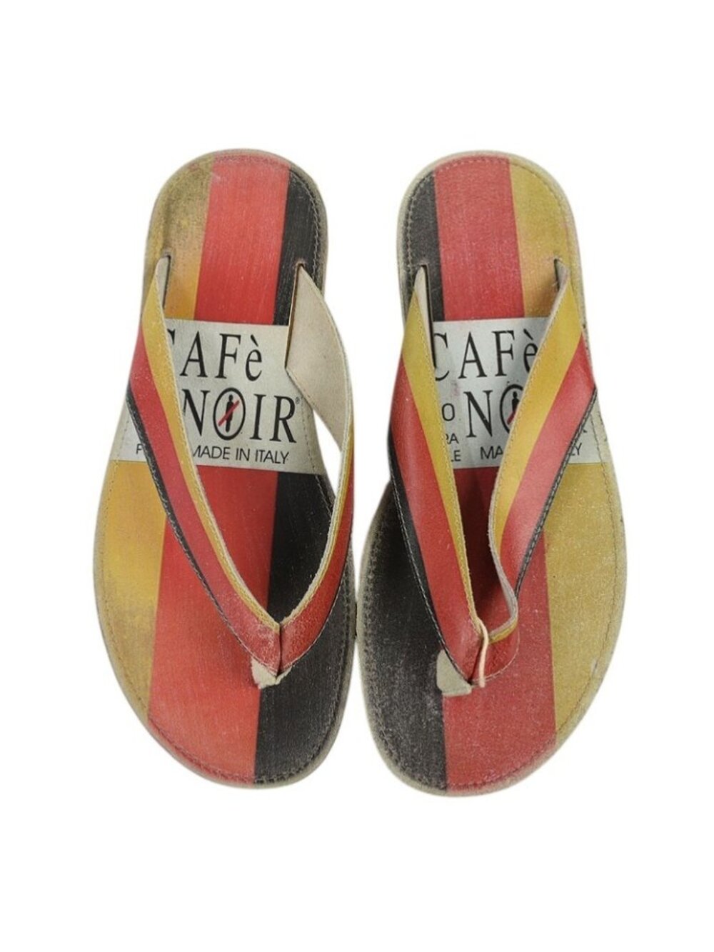 CAFENOIR Men Black Red Gold Distressed Leather Flip Flops Sandals 40 7 Italy NEW